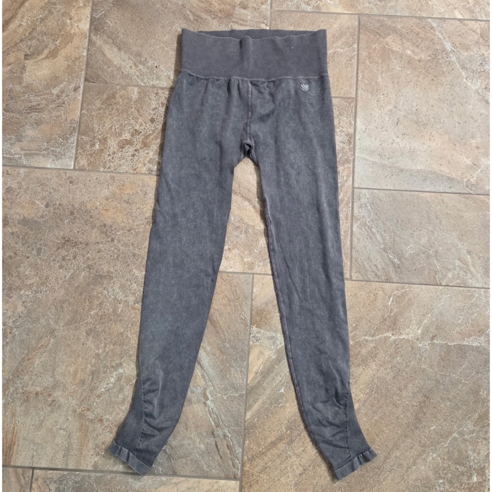 Forever 21 Women Gray Acid Wash Ribbed High Waist Active Leggings Size Large